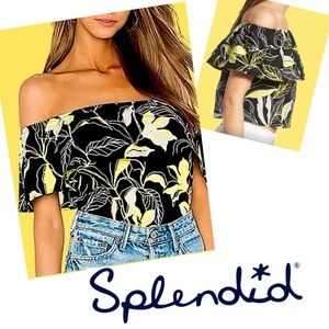 Splendid Tropic Floral Off Shoulder Top Black/Yellow
Size M